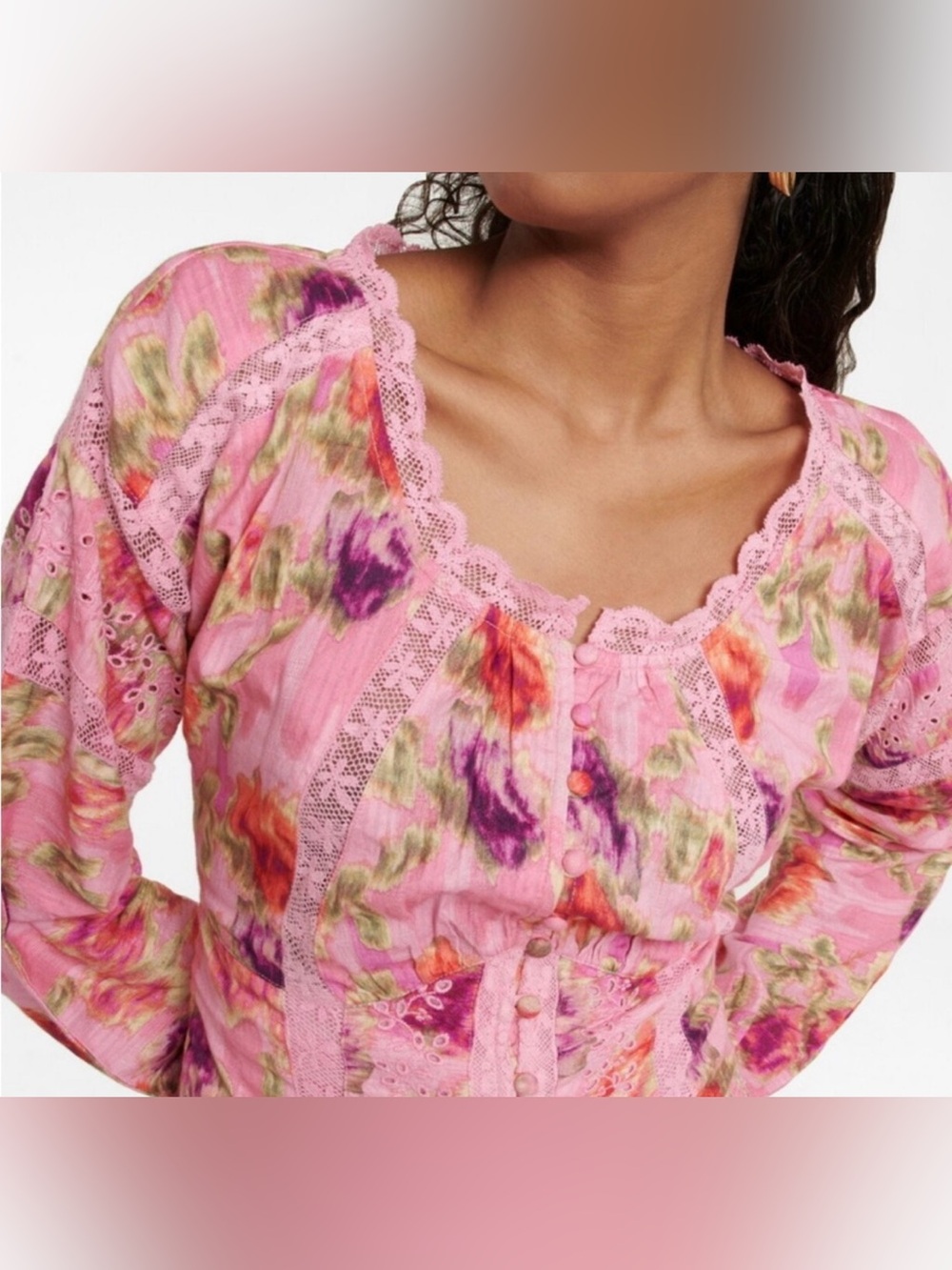 LoveShackFancy Nayeem Pink Floral Cropped Blouse Size 2
